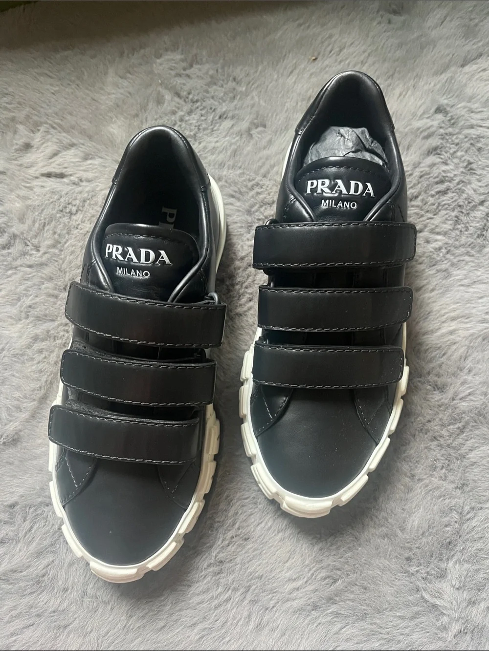 Prada women Black Leather Velcro Sneakers - Picture 1 of 5